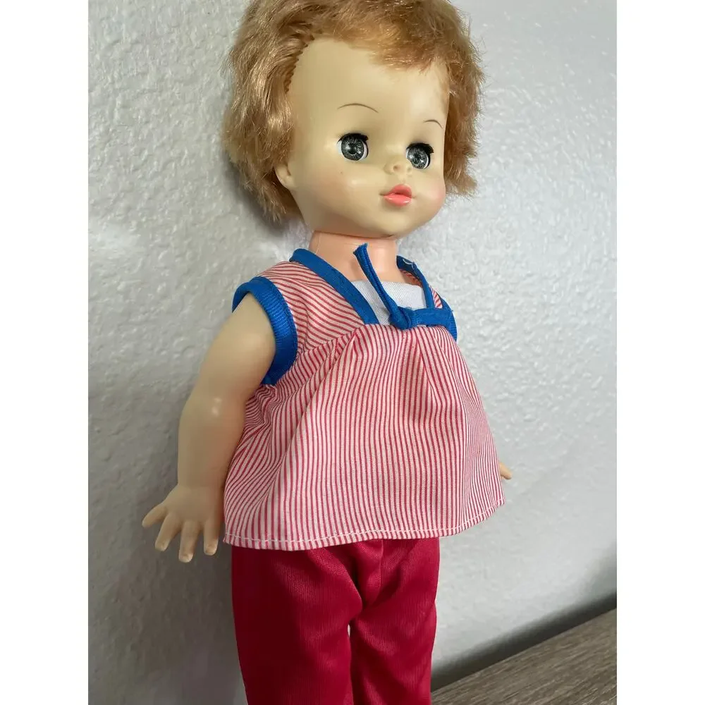 Horsman 1960s Drink Wet Baby Doll 18in Sleep Eyes Red Outfit Vintage Toddler Toy